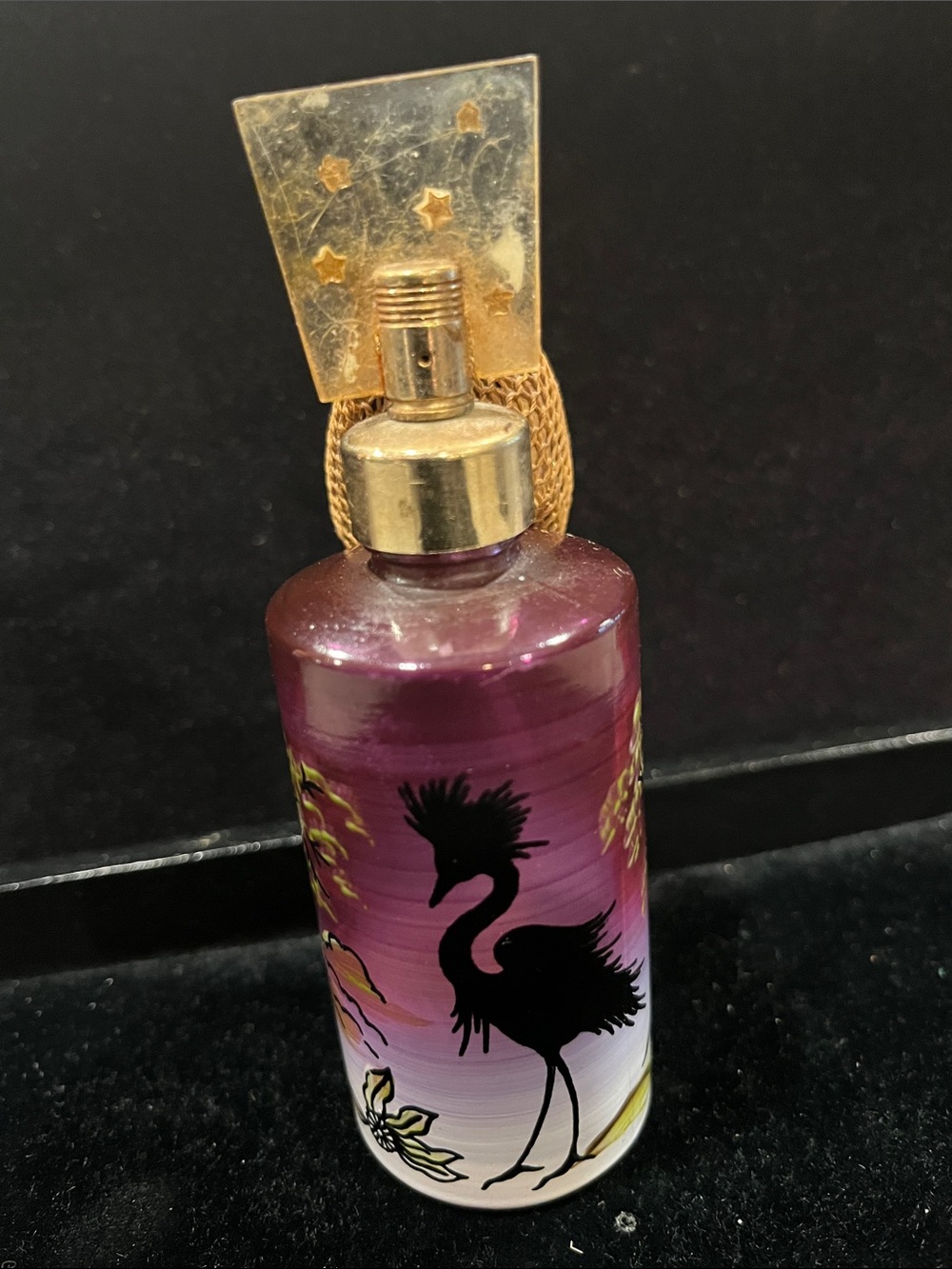 Vintage DeVilbiss perfume atomizer bottle hand-painted crane and landscape